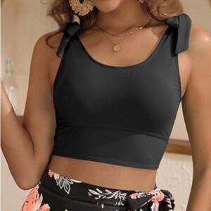 YONIQUE‎ Women’s Tie Strap Longline Swim Top Black 3X